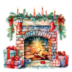 Obraz premium Cozy festive fireplace illustration.