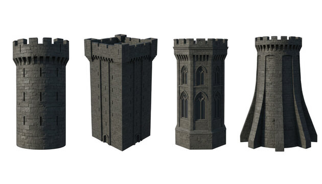 Set of Various Stone Medieval Castle Towers