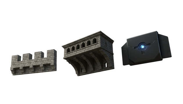 Set of Stone Castle Wall Sections and Mechanical Device