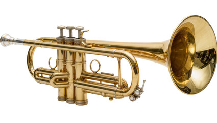 Shiny brass trumpet with three valves, isolated on transparent background © Iura