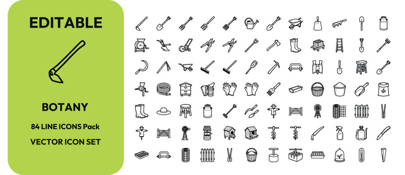 Eighty four botany line icons pack vector graphic