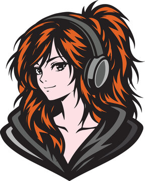 Anime gamer girl vector illustration with headphones and hoodie