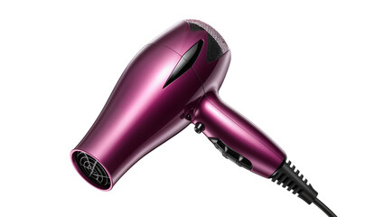 Shiny metallic purple hairdryer with black accents, isolated on transparent background © Iura