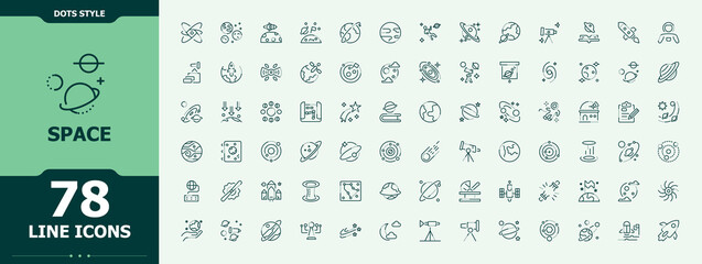 Space icon set. Universe outline icons collection. Minimalist icons pack. Asteroid icon pack. Pictogram and infographic. © icogrid