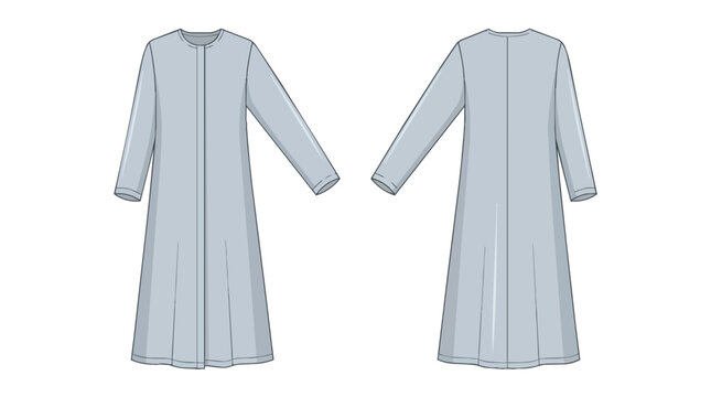 Women Long Sleeve Modest Maxi Dress Abaya Technical Fashion Flat Sketch Illustration Front and Back View in Light Blue