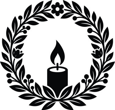 Remembrance Day Candle Floral Wreath Silhouette Vector Design