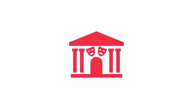 Red theater building icon with comedy