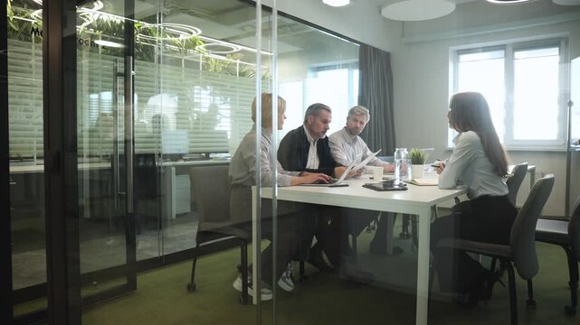 Job interview process is in office. Human resources, meeting and group of hiring candidates for vacancy