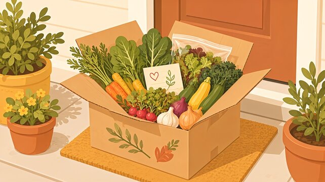 CSA Delivery Box with Fresh Seasonal Vegetables, Home Cooking Idea