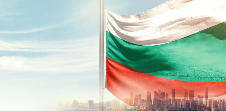 Bulgaria and Ukraine friendship flags are waving in the sky. Two country flag for agreement or deal. Bulgaria Ukraine national flag for commitment.