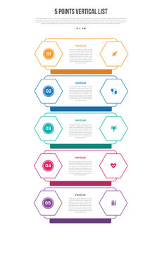 5 Points Vertical List Infographic Template with 5 Point Hexagon Banded Design for Slide Presentation