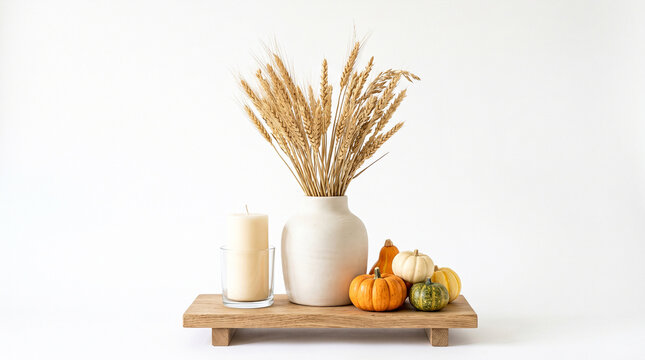 Mi imalist Autum al Still Life with Wheat Sheaf a d Small Deco ative