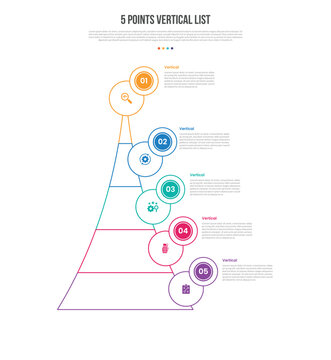 5 Points Vertical List Infographic Template with 5 Point Pyramid Cluster Design for Slide Presentation