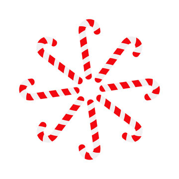 Logo candy cane. Dibujo sencillo de bastones de caramelo formando una estrella o copo de nieve para tarjetas y felicitaciones de Navidad