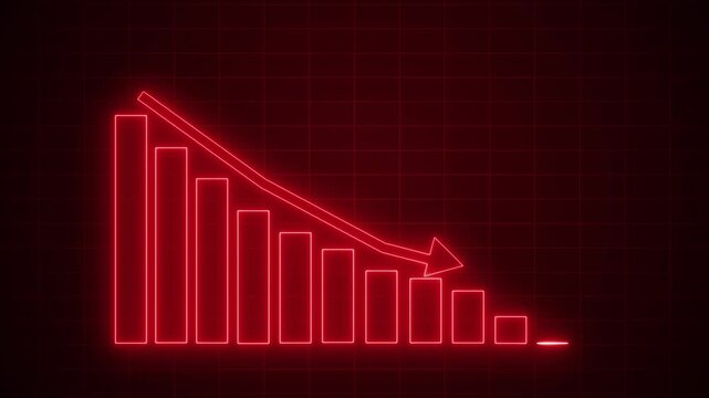 Neon-style bar chart showing descending bars with downward arrow animation