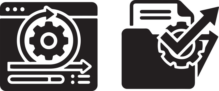 Set of business icons representing agile software development processes and efficient file management systems for digital workflow optimization