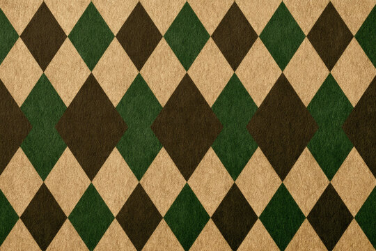 Vintage green and beige argyle seamless pattern on textured paper
