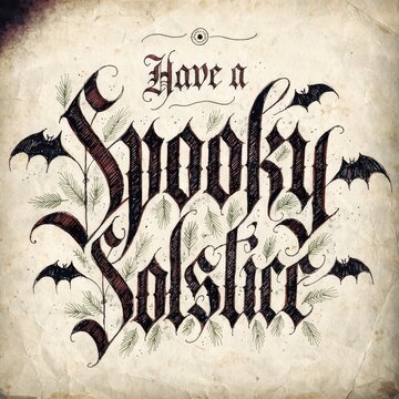 Typography design spelling have a spooky solstice with bats and pine needles