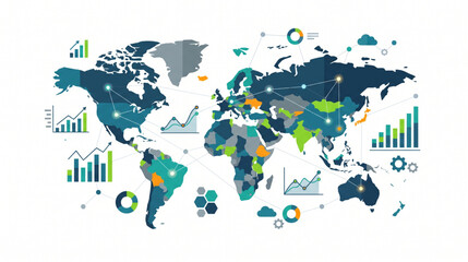Naklejka premium Global business data analytics and world infographics map concept