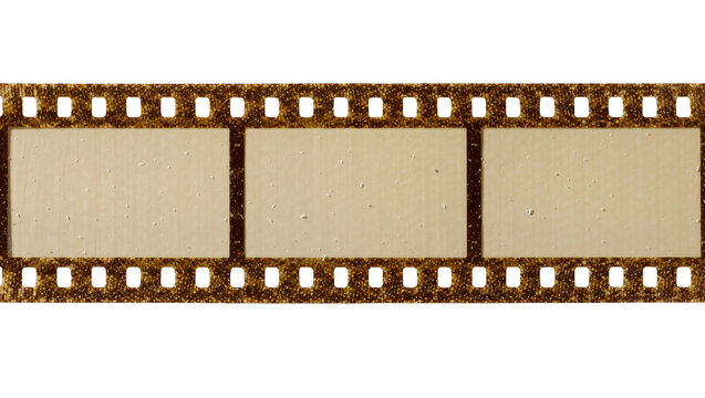 Vintage film strip with three blank frames, isolated on transparent background