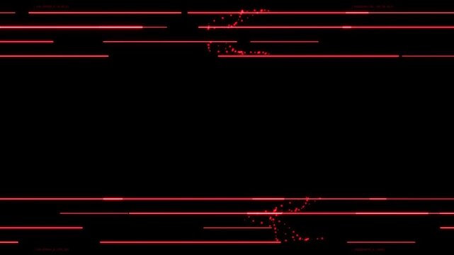 Motion graphics animation of horizontal laser lines with glitch effect on dark modern background with neon glow for broadcast commercial, corporate promo
