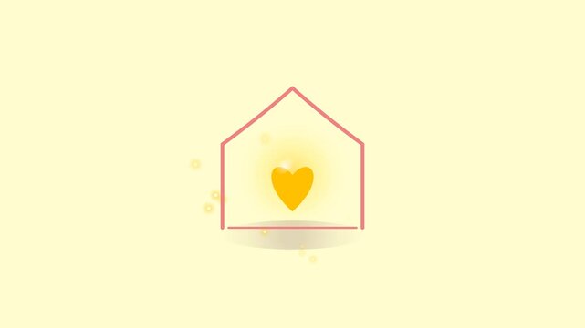 Minimalist Glowing Heart Inside Outline House with Floating Particle Lights, Seamless Loop for Home Care and Real Estate Promo