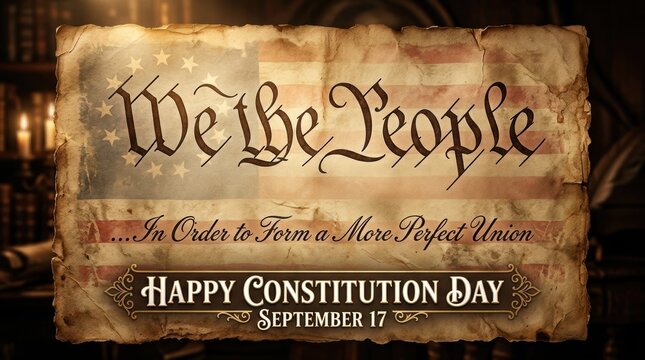 We the people text on old paper scroll for happy constitution day on september 17 in the united states