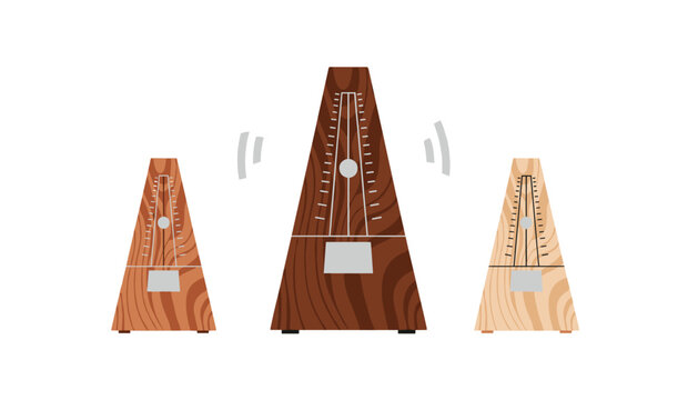 Classical wooden metronomes in three different sizes and colors help musicians maintain a steady rhythm.