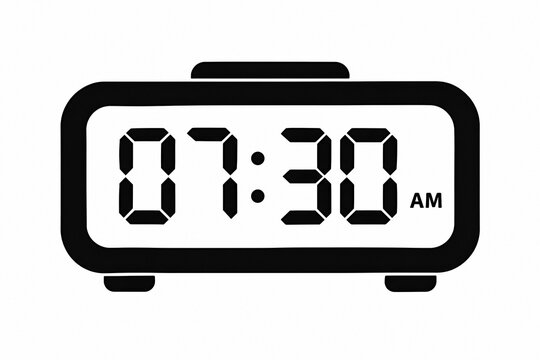 Minimal Digital Alarm Clock Showing 07:30 AM Isolated on White Background
