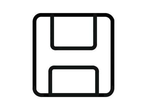 Black outline floppy disk save icon transparent background