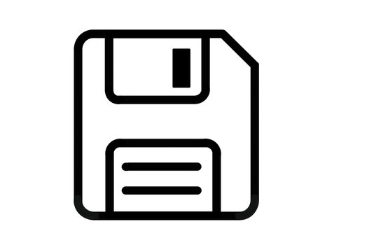 Black outline floppy disk with label save icon transparent background