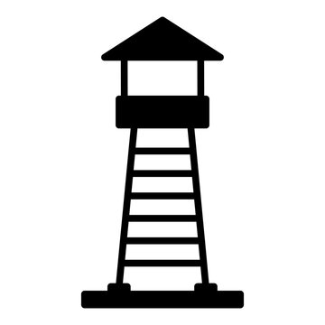 Lighthouse watchtower line icon for coastal beacon observation