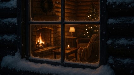 Obraz premium Cozy winter cabin scene.