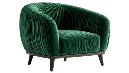Obraz premium Plush emerald green velvet armchair with channel tufting, isolated on transparent background
