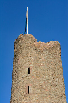 Stone tower of Burgruine Windeck in Weinheim, Germany
