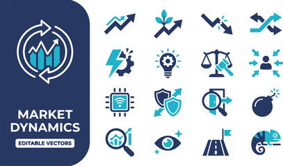 Fototapeta premium Market Dynamics Infographic Icons Set with Economic Trends and Business Fluctuation Symbols.
