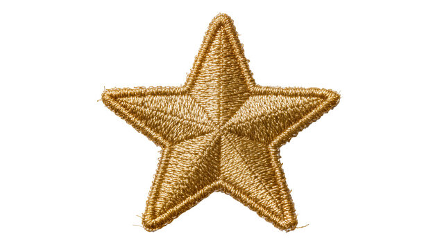 Golden embroidered star patch, isolated on transparent background