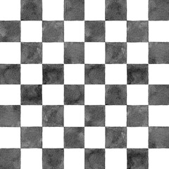 Obraz premium Black and White Watercolor Checkerboard Seamless Pattern, Trendy Geometric Plaid Background