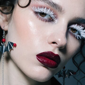 Close up beauty portrait of a gothic model with dark holiday makeup