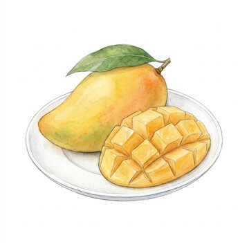Ripe Thai Mango Watercolor Illustration