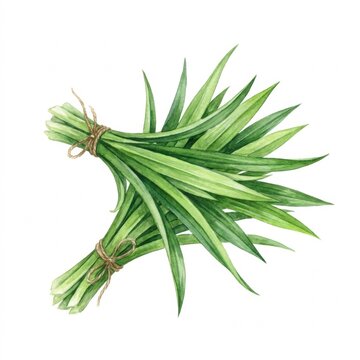 Fresh Pandan Leaf Bundle Watercolor Illustration