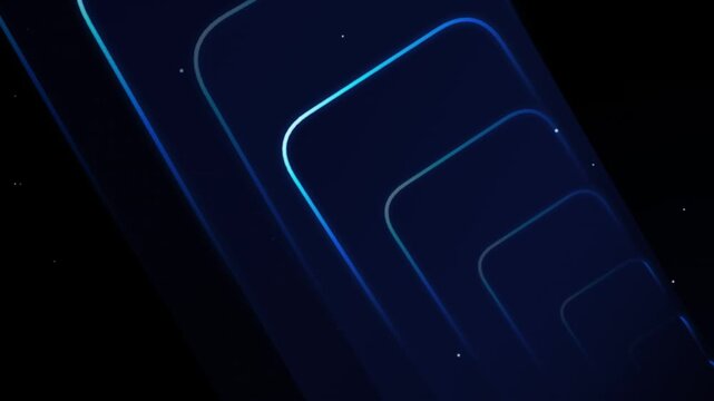 Blue neon glowing rounded rectangles layer over a dark tech background creating a modern digital perspective for scientific presentations.