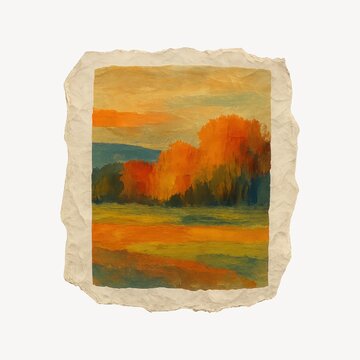 Autumn landscape painting on paper