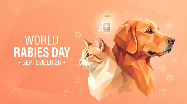 World rabies day poster with dog and cat illustration