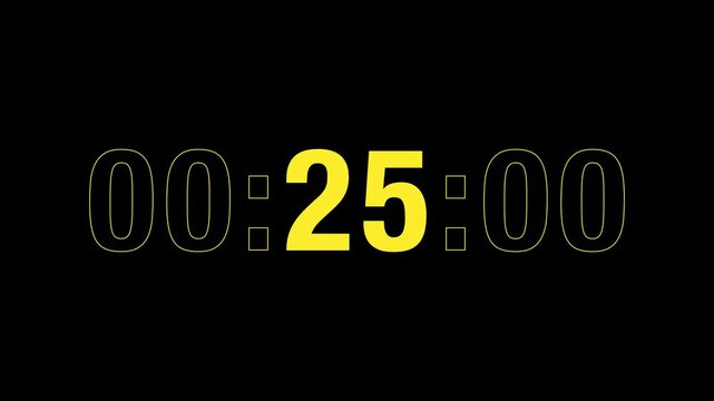 Sporty 30-second countdown timer in bold yellow type on black, with the seconds in solid fill and minutes and centiseconds in outline, evoking the high-energy aesthetic of premium sports branding.