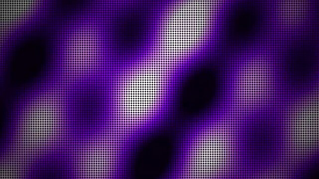 Abstract purple LED matrix background features blurred glowing grid dots forming dynamic waves for futuristic digital presentations.