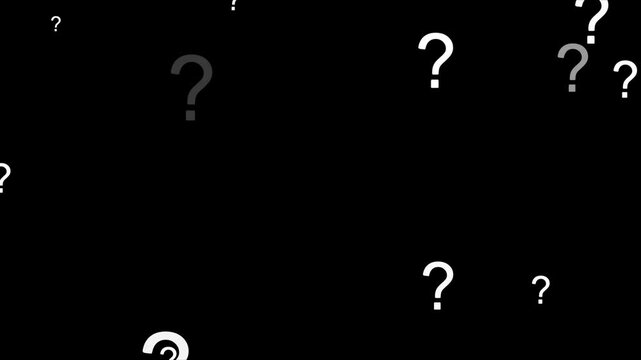 Animated sequence of question marks floating on a white background,  Question Marks Animation Moving on Alpha Channel Transparent Background. White question marks falling. animated questions.