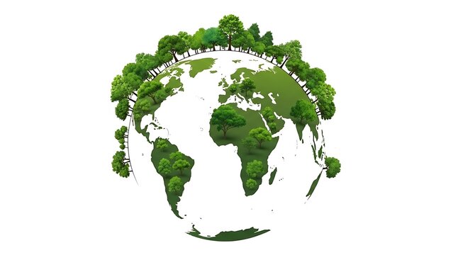 Conceptual illustration of planet earth covered in lush green trees and forests
