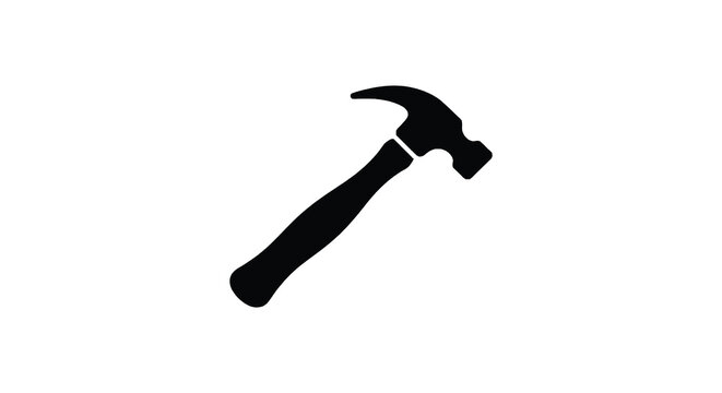 A black hammer shape is depicted as a stark silhouette