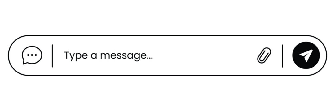 Modern chat message input field ui design element with text placeholder, attachment icon, and send button